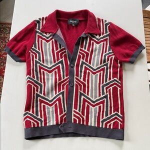 Men’s Vintage Inspired Collectif Red and Grey Patterned Knit Shirt